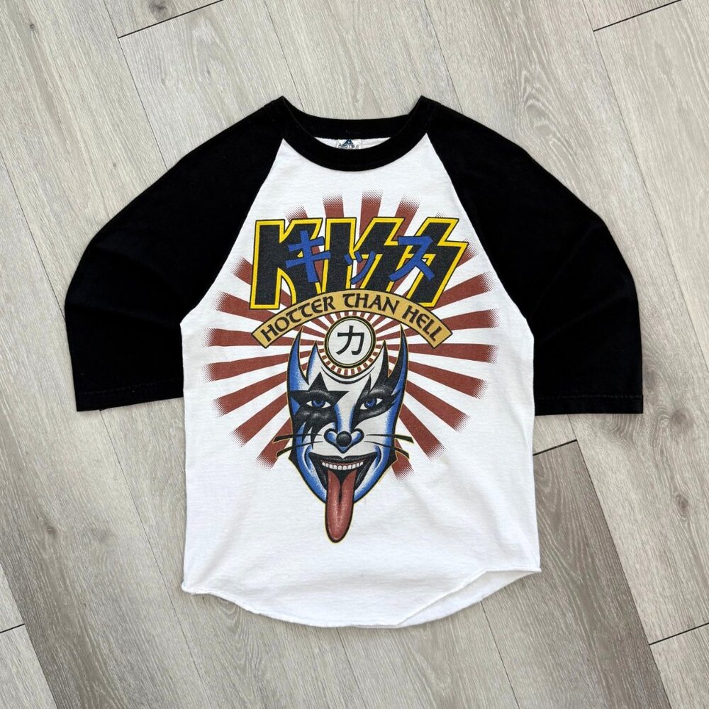 Vintage KISS Hotter Than Hell Men's Raglan 3/4 Sleeve Shirt - Size Small